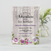 New Adventure Floral Wood Paars Retirement Party Kaart (Staand voorkant)