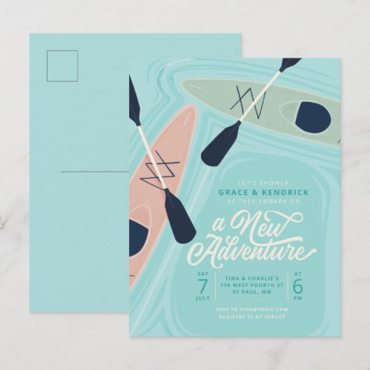 New Adventure Kayak Couples bruiloft Invitat Briefkaart (Voorkant / Achterkant)