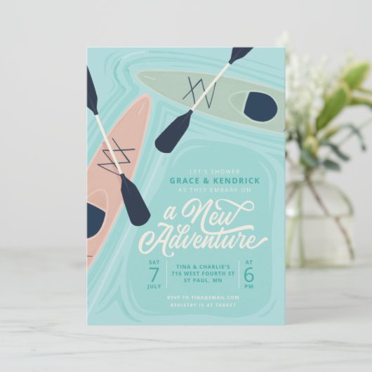 New Adventure Kayak Couples bruiloft Kaart (Staand voorkant)