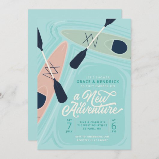 New Adventure Kayak Couples bruiloft Kaart (Voorkant / Achterkant)