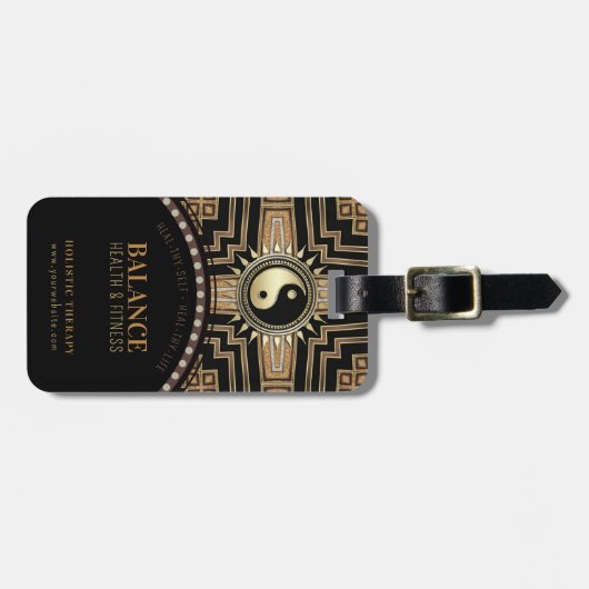 New age Art Deco Zwart Goud Bagagelabel (Voorkant horizontaal)