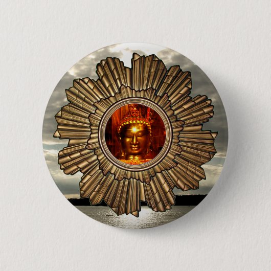 new age Boeddha Sun Brooch Ronde Button 5,7 Cm (Voorkant)