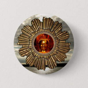 new age Boeddha Sun Brooch Ronde Button 5,7 Cm
