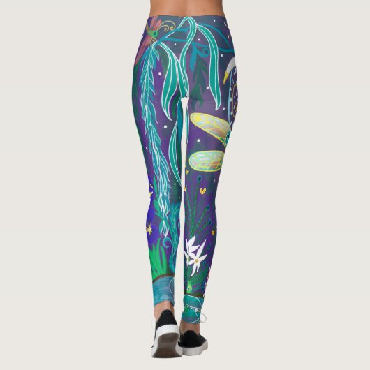 New Age Dragonfly Evil Eye Pond Lotus Willow Tree Leggings (Achterkant)