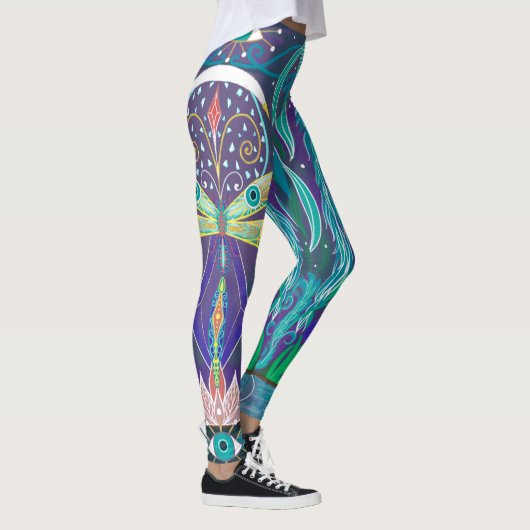 New Age Dragonfly Evil Eye Pond Lotus Willow Tree Leggings (Rechts)