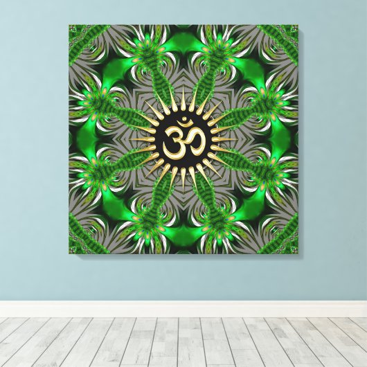 New age Groen Biologisch Goud Om Teken Mandala Canvas Afdruk (Insitu (Houten vloer))