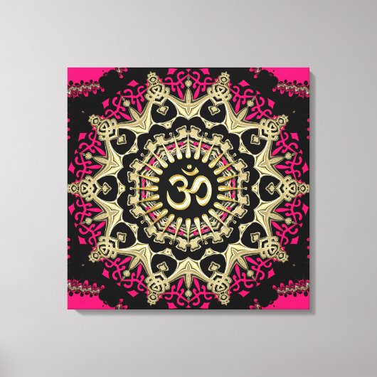 New age Heet Pink+Gold Aum Mandala Canvas Afdruk (Voorkant)
