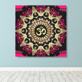 New age Heet Pink+Gold Aum Mandala Canvas Afdruk (Insitu (Houten vloer))