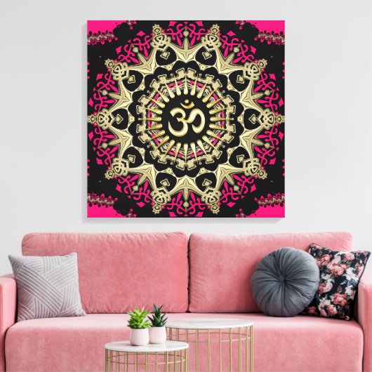 New age Heet Pink+Gold Aum Mandala Canvas Afdruk (Insitu (Woonkamer))