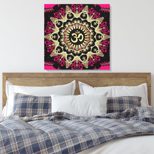 New age Heet Pink+Gold Aum Mandala Canvas Afdruk (Insitu (Slaapkamer))