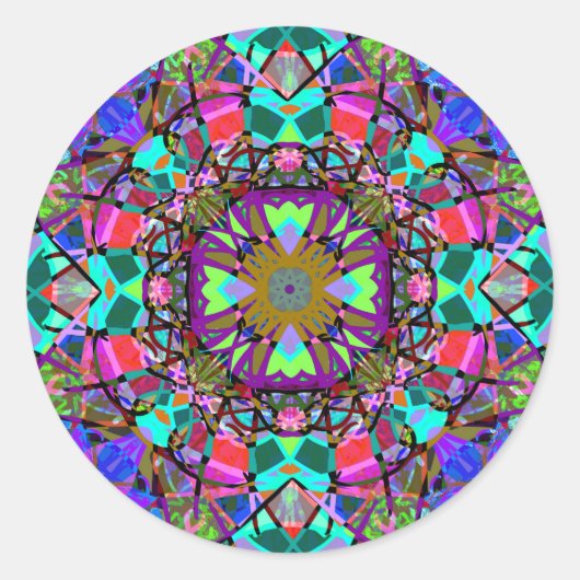 New age Neon Kaleidoscoop Mandala Ronde Sticker (Voorkant)