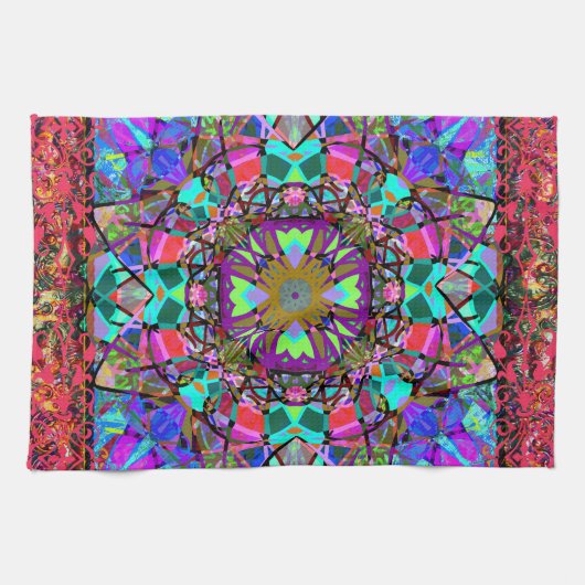 new age Neon Kaleidoscope Mandala Theedoek (Horizontaal)