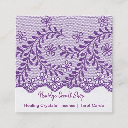 new age occult Shop Amethyst Floral Lace Vierkante Visitekaartje (Voorkant)
