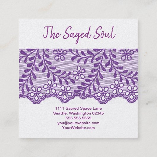 new age occult Shop Amethyst Floral Lace Vierkante Visitekaartje (Achterkant)