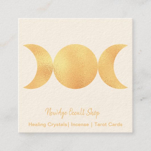 New age Occulte Shop Gouden Drievoudige manen Vierkante Visitekaartje (Voorkant)