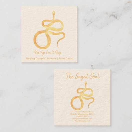 New age Occulte winkel gouden slang Vierkante Visitekaartje (Voorkant / Achterkant)