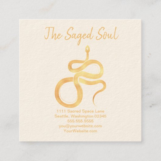New age Occulte winkel gouden slang Vierkante Visitekaartje (Achterkant)