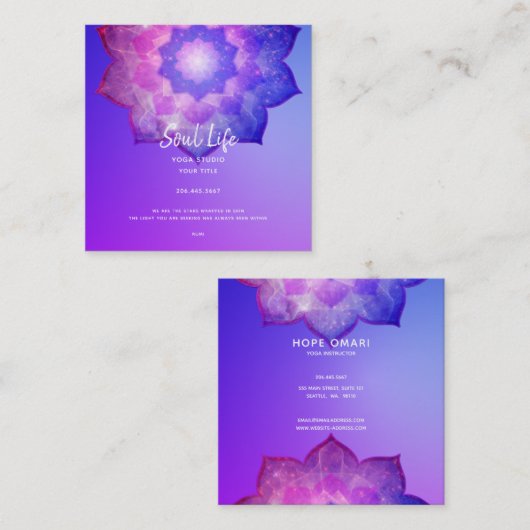 new age | Violet Lotus Meditation Mandala Vierkante Visitekaartje (Voorkant / Achterkant)