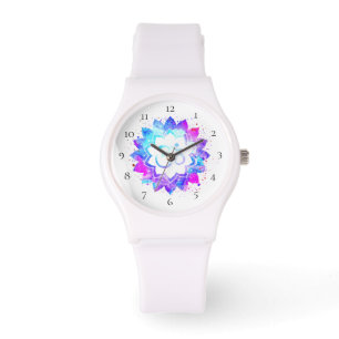 new age *~* Vrouwen Wit Om Lotus Bloem Mandala Horloge