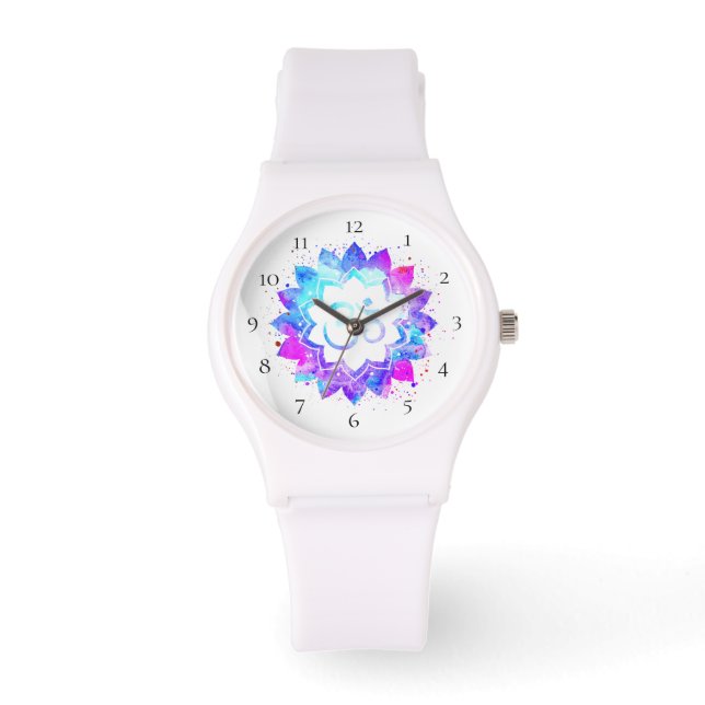 new age *~* Vrouwen Wit Om Lotus Bloem Mandala Horloge (Voorkant)