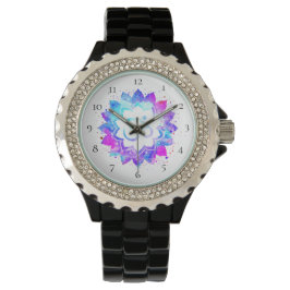 new age *~* Vrouwen Zwart Lotus Om Horloge