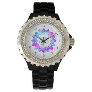 new age *~* Vrouwen Zwart Lotus Om Horloge