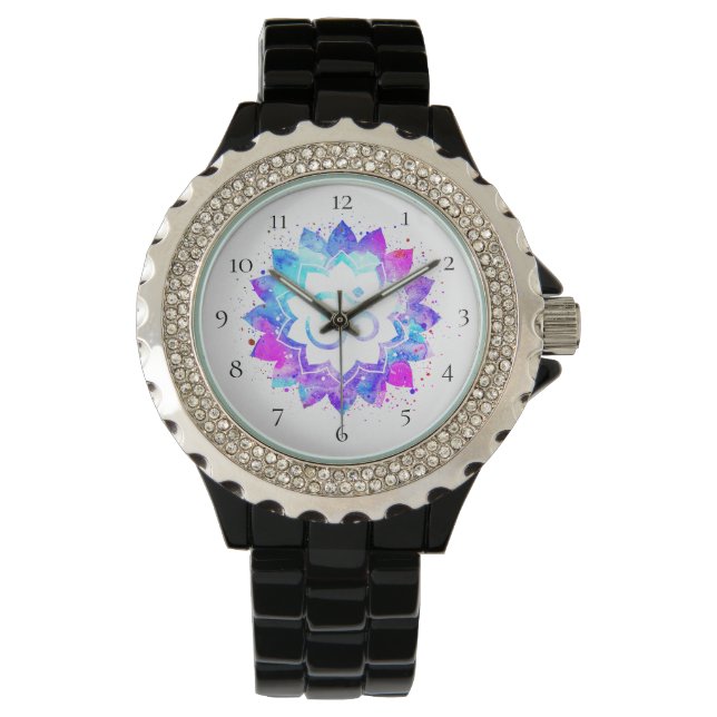 new age *~* Vrouwen Zwart Lotus Om Horloge (Voorkant)