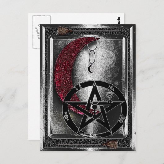 New age Wiccan Silver Crescent Moon Briefkaart (Voorkant / Achterkant)