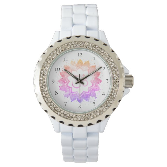 new age *~* Woman's Om Aum Flower Lotus Mandala Horloge (Voorkant)