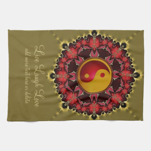 New age YinYang Red+Gold Mandala Theedoek (Horizontaal)