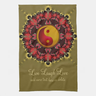 New age YinYang Red+Gold Mandala Theedoek