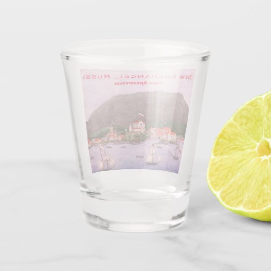 New Archangel, Russisch schilderij (Sitka) Shot Glas (Achterkant)