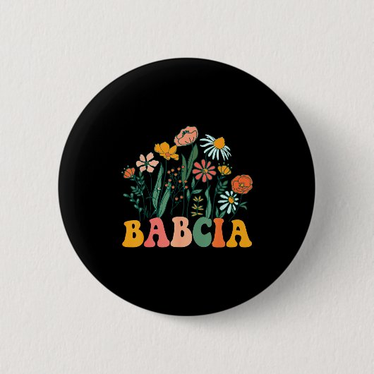 New Babcia Wildflower First Birthday &amp; Baby Sh Ronde Button 5,7 Cm (Voorkant)