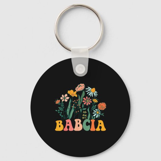 New Babcia Wildflower First Birthday & Baby Sh Sleutelhanger (Voorkant)