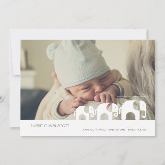 New Baby Along Came Elephant Announccard Aankondiging (Voorkant)