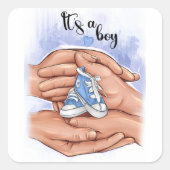 New Baby Announcement – Parents Holding Baby 👣 Vierkante Sticker (Voorkant)