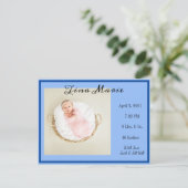 New Baby Birth Aankondiging Blauwe Foto Briefkaart (Staand voorkant)