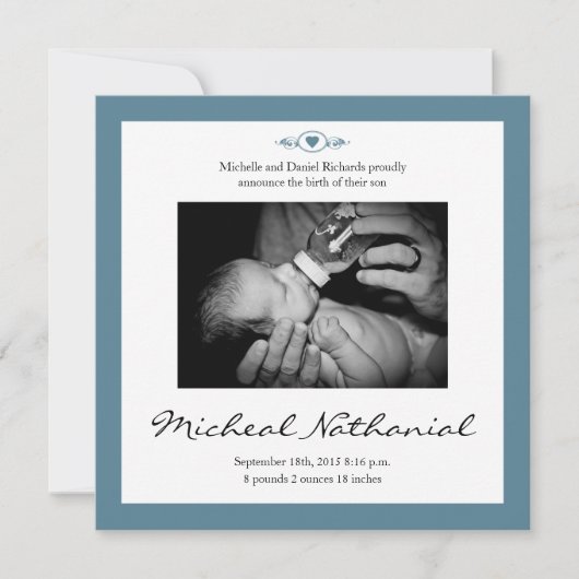 New Baby Birth Announcement Boy Blue Aankondiging (Voorkant)