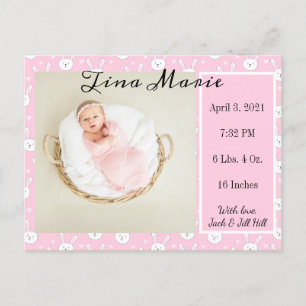 New Baby Birth Announcement Bunny Rabbit Foto Briefkaart