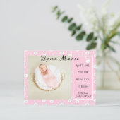 New Baby Birth Announcement Bunny Rabbit Foto Briefkaart (Staand voorkant)