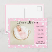 New Baby Birth Announcement Bunny Rabbit Foto Briefkaart (Voorkant / Achterkant)