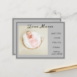 New Baby Birth Announcement Gray Foto Briefkaart