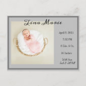 New Baby Birth Announcement Gray Foto Briefkaart (Voorkant)