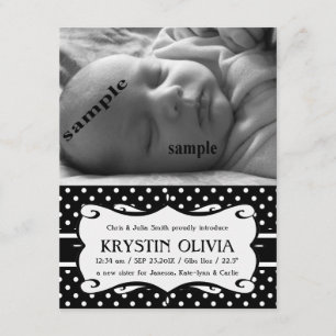 New Baby Birth Announement Black White Polkadot Aankondiging