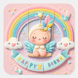New Baby Born Vierkante Sticker