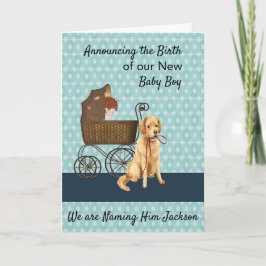 New Baby Boy Aankondiging met Baby, Vervoer, Hond