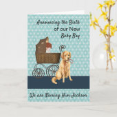 New Baby Boy Aankondiging met Baby, Vervoer, Hond (Gele Bloem)