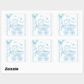 New Baby Boy Blue Buggy en ballonnen Vierkante Sticker (Vel)