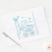New Baby Boy Blue Buggy en ballonnen Vierkante Sticker (Envelop)