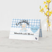 New Baby Boy Congratulations Card, Cute Blue Bear Kaart (Gele Bloem)